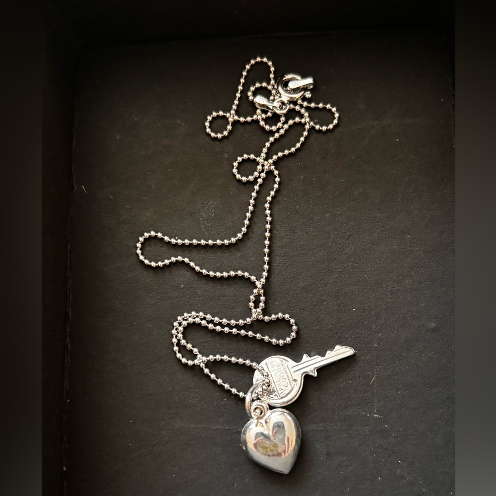 Silver Heart and Key Pendant Necklace